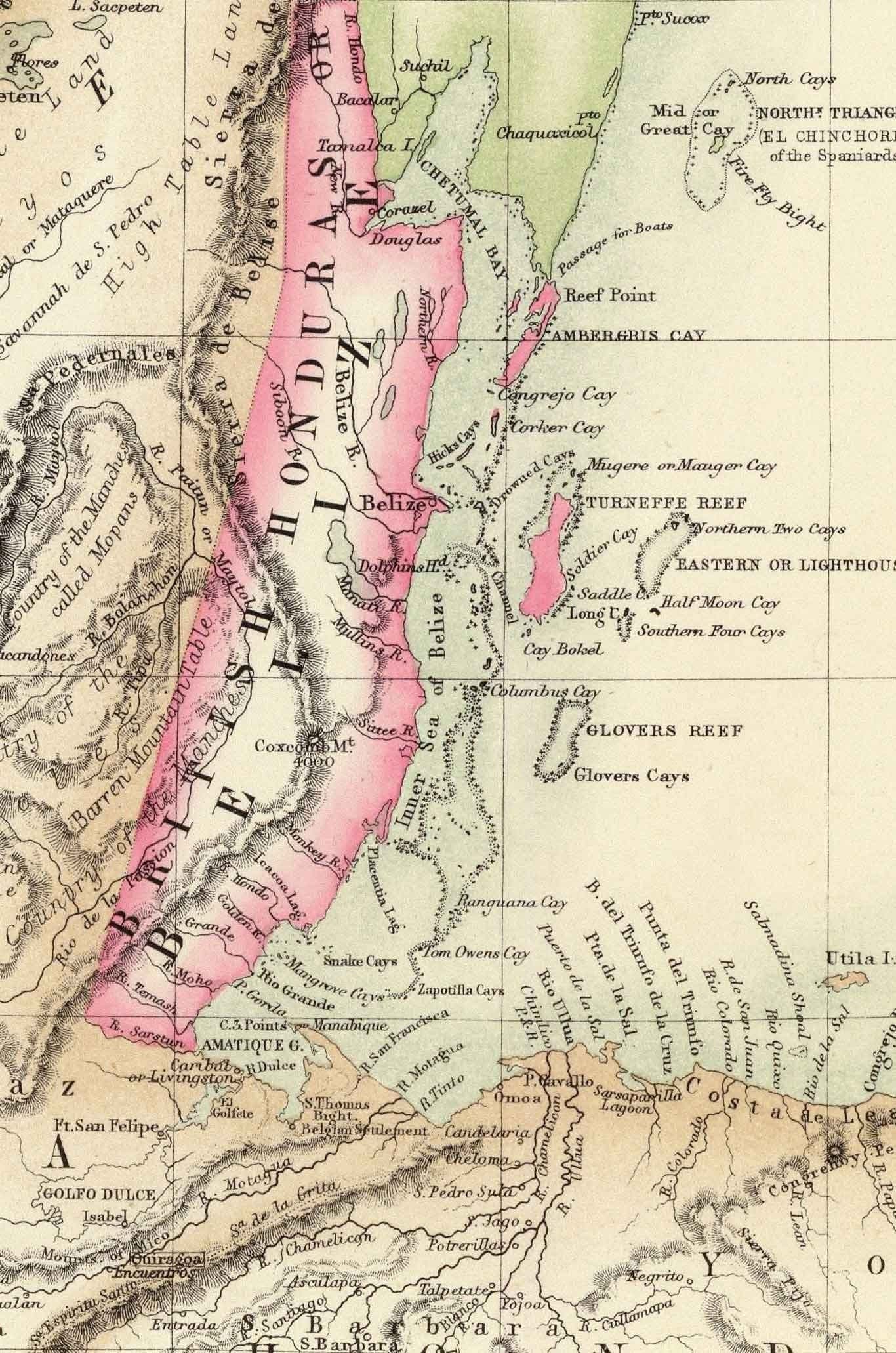 Old Map of Central America & Mayan Cities and Ruins, 1872 by Fullarton - Panama, Costa Rica, Nicaragua, Guatemala, Belize