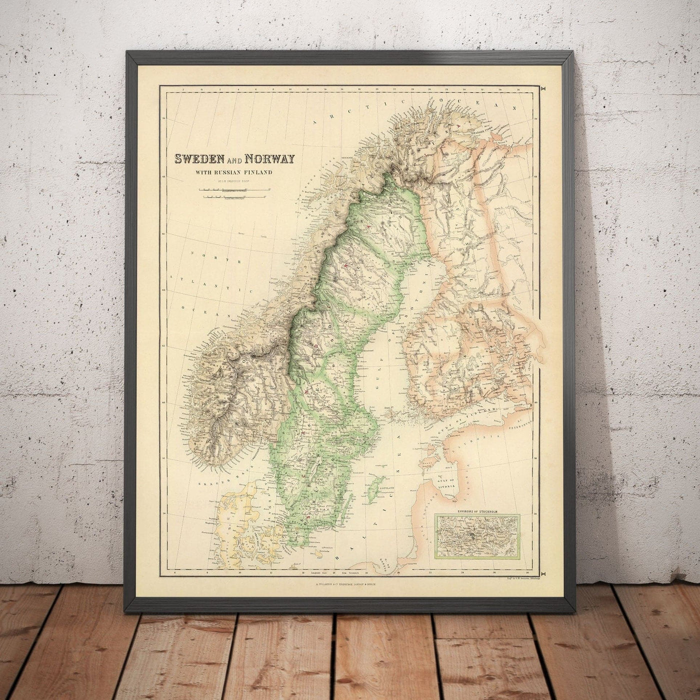 Old Map of Sweden, Norway & Russian Finland, 1872 by Fullarton - Scandinavia, Denmark, Baltic Sea, Gulf of Bothnia