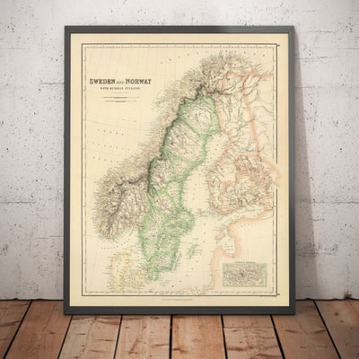 Old Map of Sweden, Norway & Russian Finland, 1872 by Fullarton - Scandinavia, Denmark, Baltic Sea, Gulf of Bothnia
