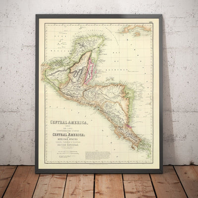 Old Map of Central America & Mayan Cities and Ruins, 1872 by Fullarton - Panama, Costa Rica, Nicaragua, Guatemala, Belize