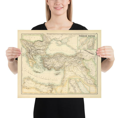Old Map of the Turkish / Ottoman Empire, 1872 by Fullarton - Byzantine, East Roman, Balkans, Greece, Roumelia, Iraq