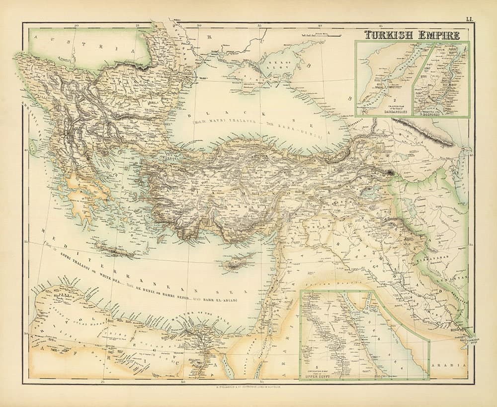 Old Map of the Turkish / Ottoman Empire, 1872 by Fullarton - Byzantine, East Roman, Balkans, Greece, Roumelia, Iraq