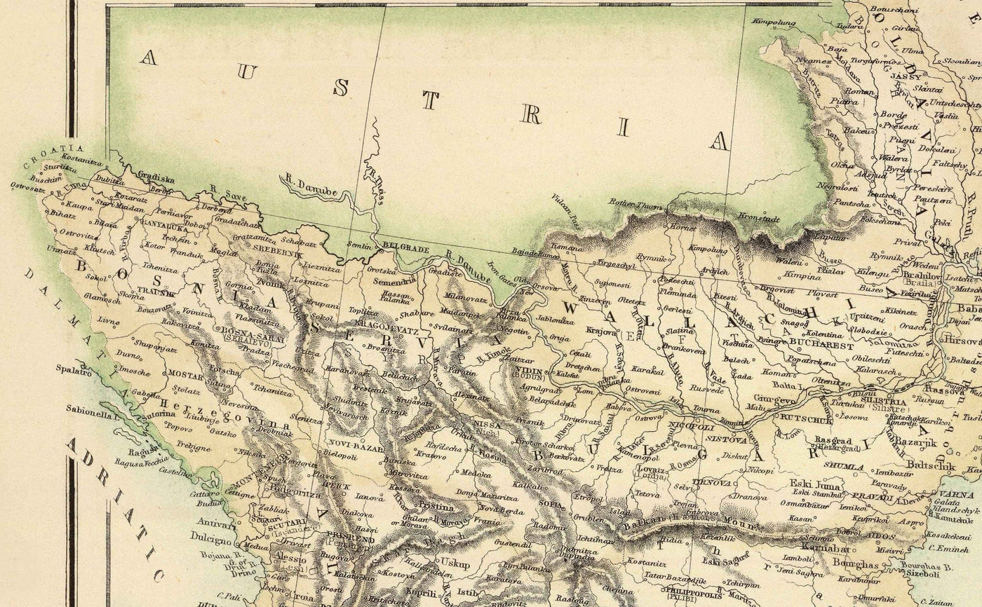 Old Map of the Turkish / Ottoman Empire, 1872 by Fullarton - Byzantine, East Roman, Balkans, Greece, Roumelia, Iraq