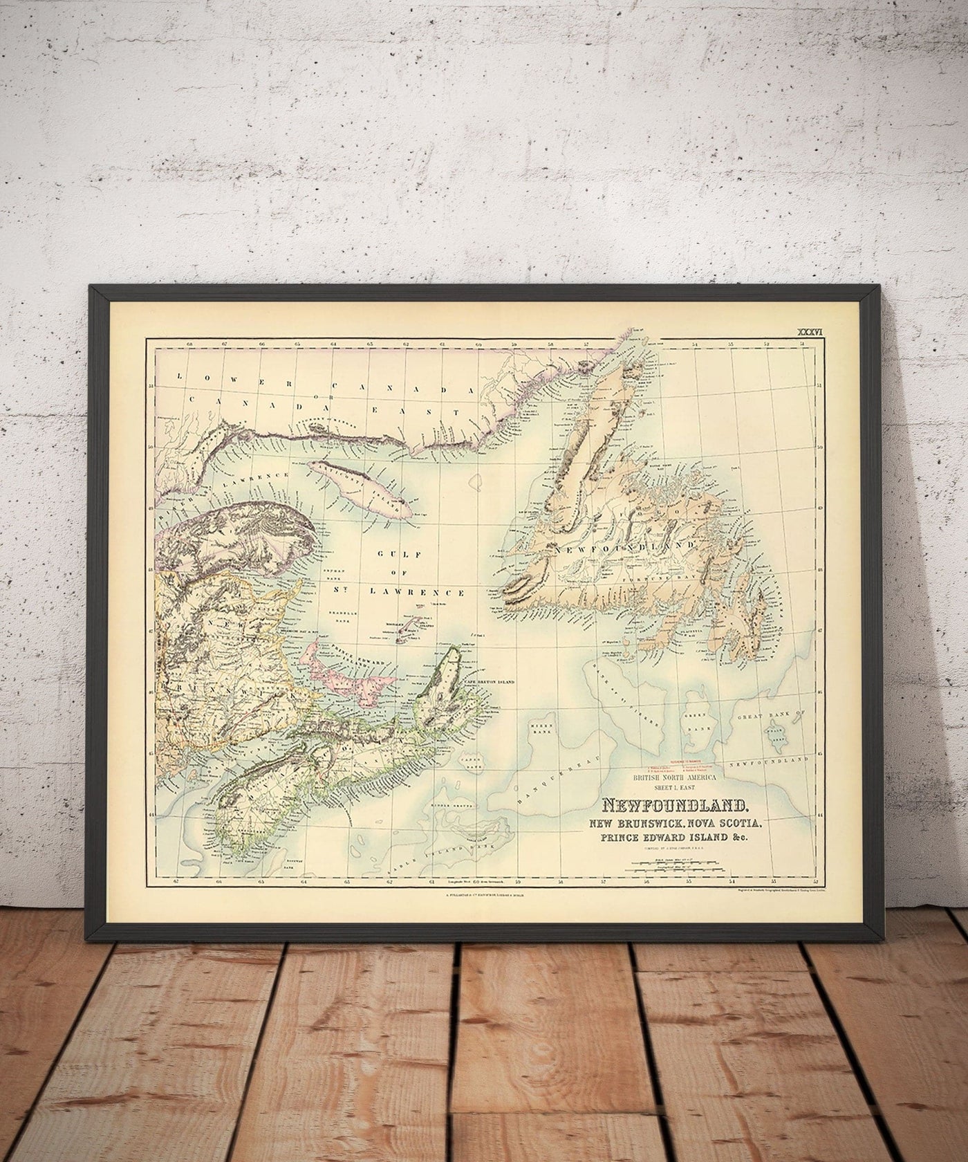 Ancienne carte de Terre-Neuve, Nouvelle-Écosse et Nouveau-Brunswick, 1872 par Fullarton - Canada, Amérique du Nord britannique coloniale