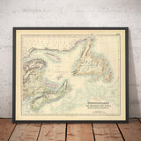 Antiguo mapa de Terranova, Nueva Escocia y Nuevo Brunswick, 1872 por Fullarton - Canadá, América del Norte Colonial Británica