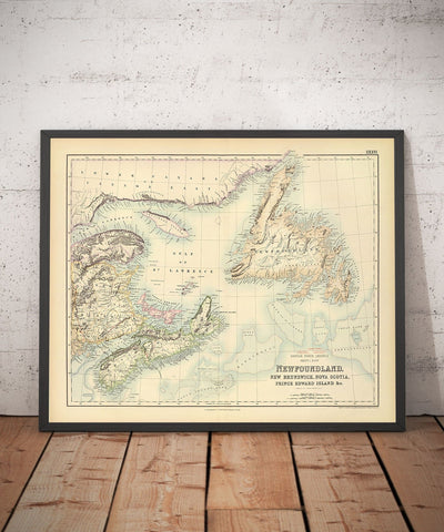 Ancienne carte de Terre-Neuve, Nouvelle-Écosse et Nouveau-Brunswick, 1872 par Fullarton - Canada, Amérique du Nord britannique coloniale