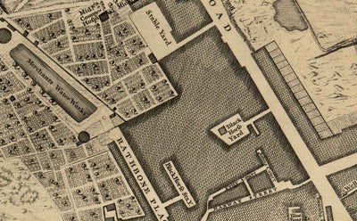 Alte Karte von London von John Rocque, 1746, B1 - Oxford Street, Tottenham Court Road, Fitzrovia, Soho & Cavendish Square 