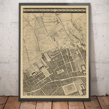 Mappa antica di Londra di John Rocque, 1746, C1 - Holborn, Russell e Bloomsbury Square, Lincoln&