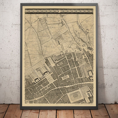 Ancienne carte de Londres par John Rocque, 1746, C1 - Holborn, Russell & Bloomsbury Square, Lincoln's et Gray's Inn, Camden