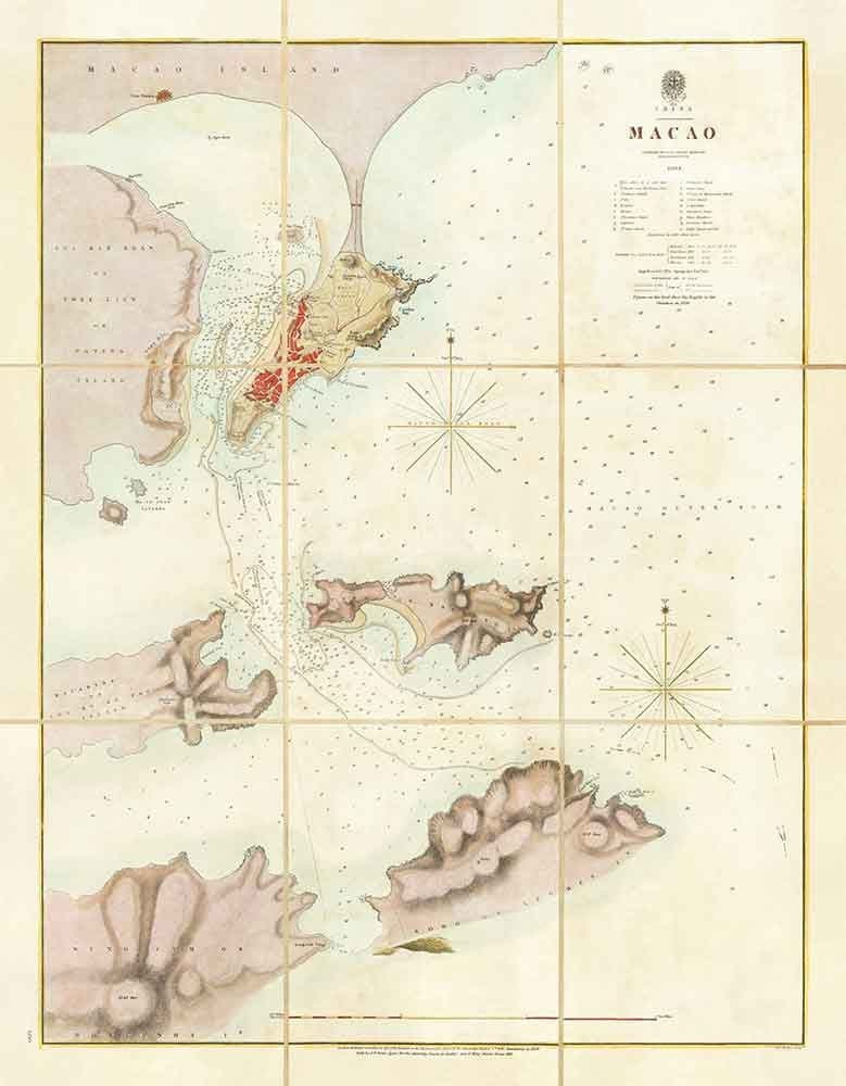 Antiguo mapa de Macao, 1840 - Carta marítima de la Macao portuguesa colonial, Taipa, Coloane, Hengqin, Guangdong