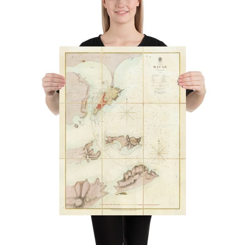 Antiguo mapa de Macao, 1840 - Carta marítima de la Macao portuguesa colonial, Taipa, Coloane, Hengqin, Guangdong