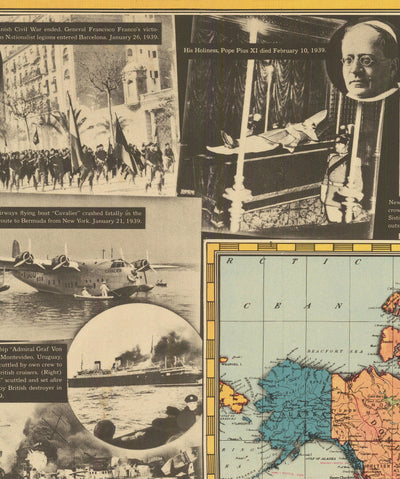 World War 2 World Map, 1939 - Old Historical Events - Hitler Invading Poland, Allies Declaring WW2, Pope Dying
