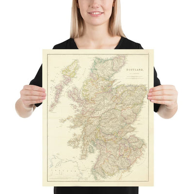 Old Map of Scotland, 1846 by Arrowsmith - Beautiful Handcoloured Victorian Atlas - Counties, Cities, Roads