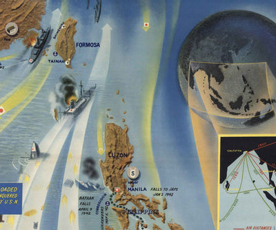 Antiguo mapa de la Segunda Guerra Mundial: Mar de la China Meridional, 1944 - NavWarMap No.2 - Sudeste de Asia, Indonesia, Malasia, Tailandia, Filipinas