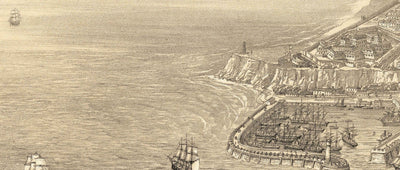 Old Map of Odessa, Ukraine, 1855 - Black Sea Harbour Town - Forts, Citadel, Centre-ville - illustration des oiseaux d'oiseaux