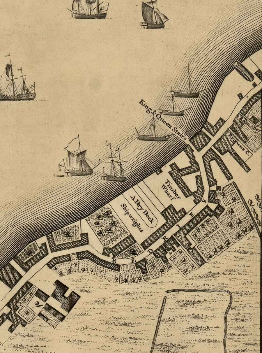 Carte ancienne de par John Rocque Londres, 1746, G2 - Wapping, Shadwell, Rotherhithe, Tamise, Tower Hamlets, E1W, Southwark