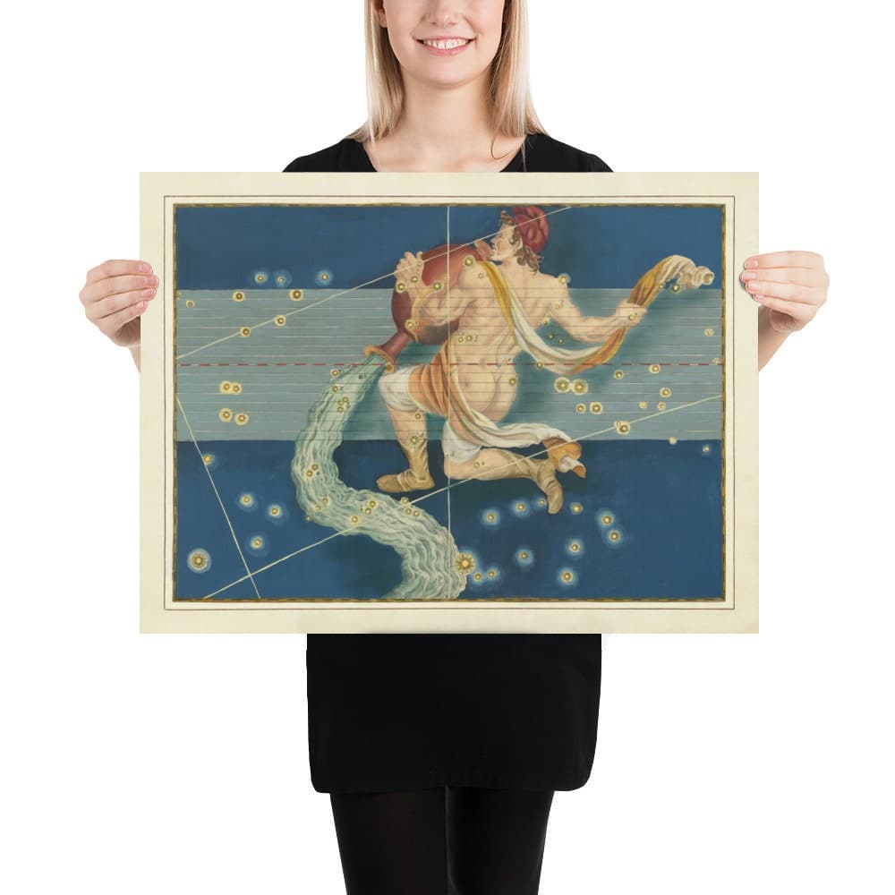 Old Star Map of Aquarius, 1603 par Johann Bayer - Zodiac Astrology Chart - The Water Carrier Horoscope Sign