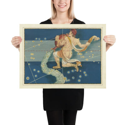 Old Star Map of Aquarius, 1603 par Johann Bayer - Zodiac Astrology Chart - The Water Carrier Horoscope Sign
