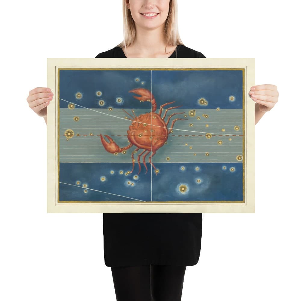 Antiguo mapa estelar de Cáncer, 1603 por Johann Bayer - Carta astrológica del zodiaco - El signo del horóscopo del Cangrejo