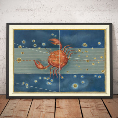 Antiguo mapa estelar de Cáncer, 1603 por Johann Bayer - Carta astrológica del zodiaco - El signo del horóscopo del Cangrejo