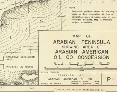 Alte Aramco-Karte, 1953 - Erste Karte der Arabischen Amerikanischen Ölgesellschaft - Saudi-Arabien, Pipelines, Förderung, Dubai, Riad 