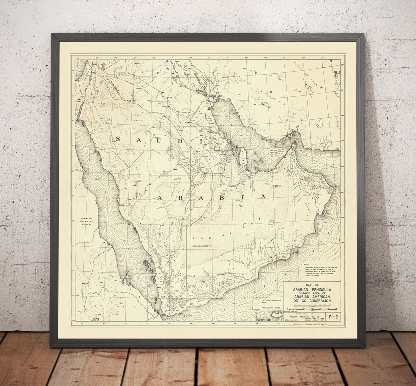 Alte Aramco-Karte, 1953 - Erste Karte der Arabischen Amerikanischen Ölgesellschaft - Saudi-Arabien, Pipelines, Förderung, Dubai, Riad 