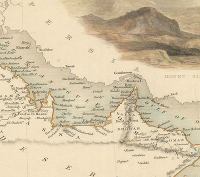 Ancienne carte d'Arabie, 1851 par Tallis & Rapkin - Arabie Saoudite, Jordanie, Oman, Yémen, Mer Rouge, Dubaï, Golfe Persique, Moyen-Orient