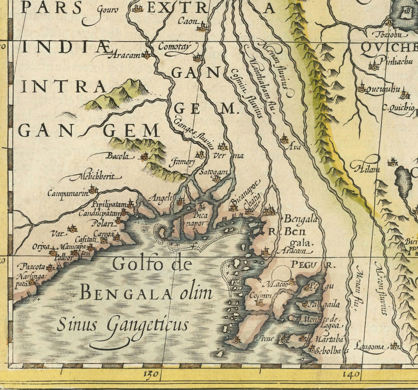 Old Map of China, 1606 by Jodocus Hondius - Korea, Japan, Great Wall, South East Asia, Orient, Weird Sea Monsters