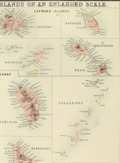 Mapa antiguo de las Indias Occidentales, 1872 por Fullarton - Bermudas, Cuba, Haití, Puerto Rico, Jamaica, Bahamas, Antillas, Mar Caribe Colonial