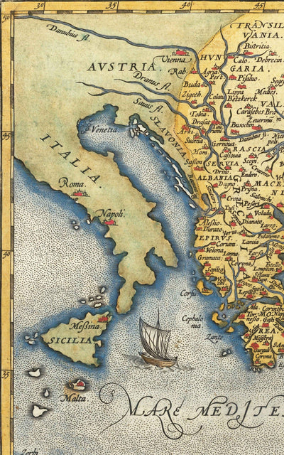 Antiguo mapa del Imperio Otomano, 1584 de Ortelius - Turquía, Arabia Saudí, Oriente Medio, Irán, Israel, Grecia, Mar Rojo, África