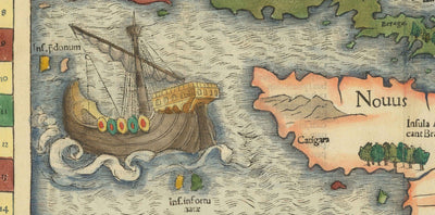 Old North & South America Map, 1544 by Munster - First Printed Atlas of the Americas - USA, Mexico, Pre-Colonisation