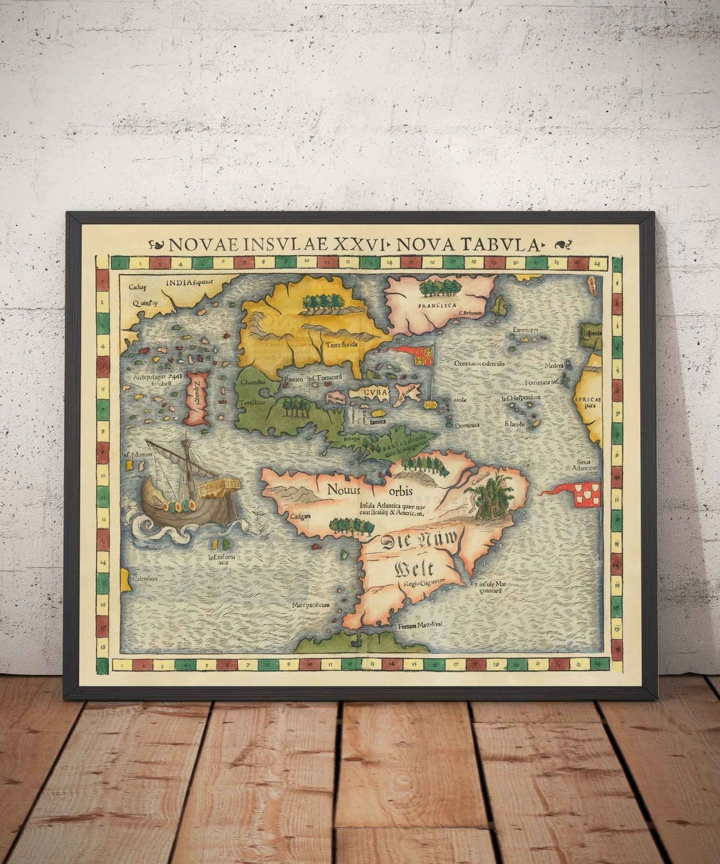 Old North & South America Map, 1544 by Munster - First Printed Atlas of the Americas - USA, Mexico, Pre-Colonisation