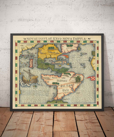 Old North & South America Map, 1544 by Munster - First Printed Atlas of the Americas - USA, Mexico, Pre-Colonisation