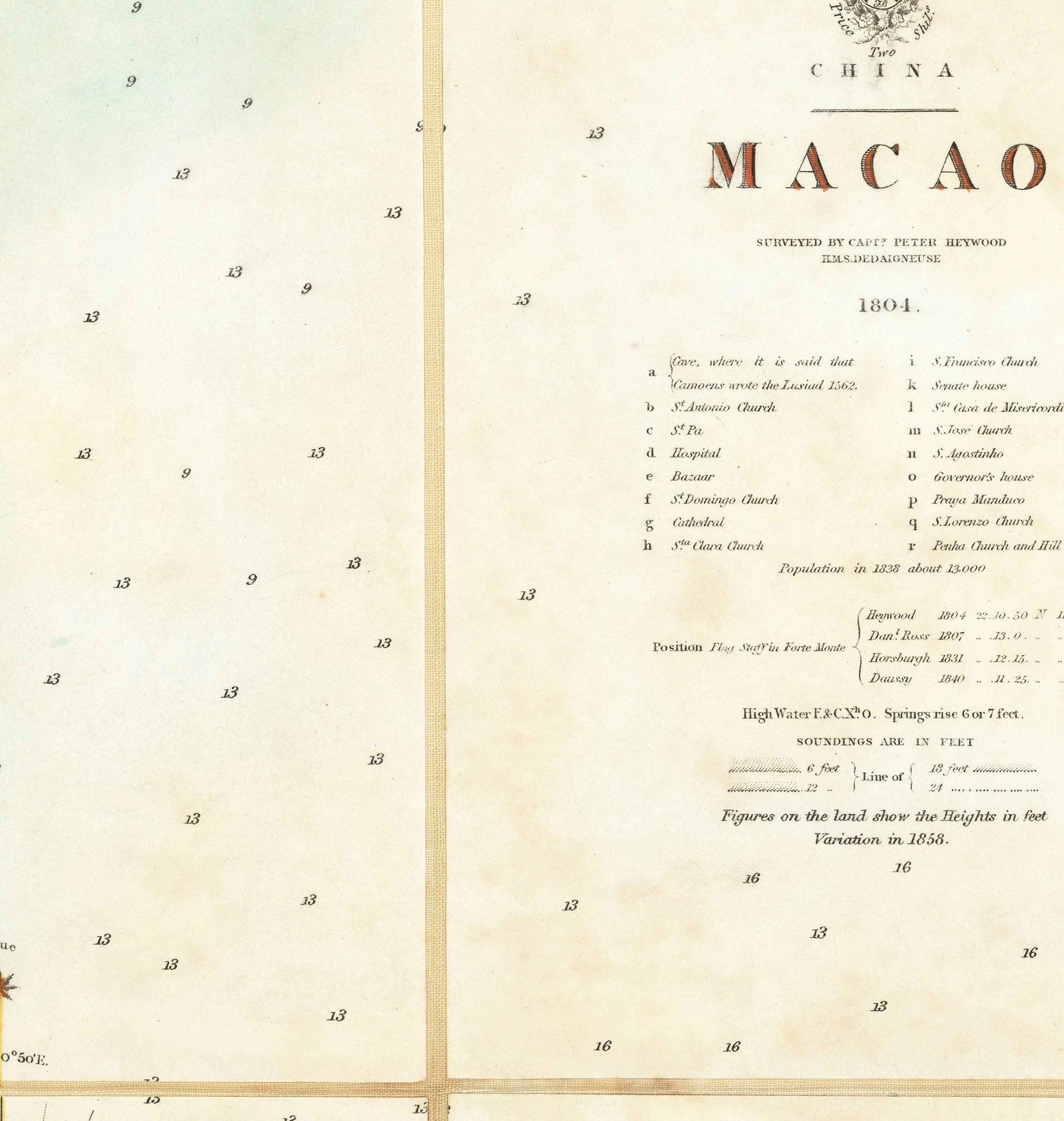 Antiguo mapa de Macao, 1840 - Carta marítima de la Macao portuguesa colonial, Taipa, Coloane, Hengqin, Guangdong