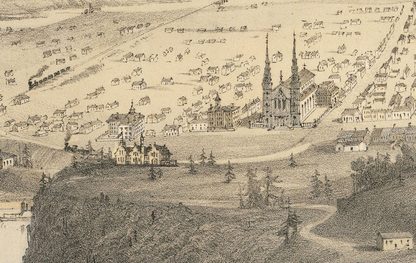 Mapa antiguo de Ottawa, 1859 por Laver & Stent - Capital del Canadá colonial - Hull Quebec, Centro, Bytown, Byward Market