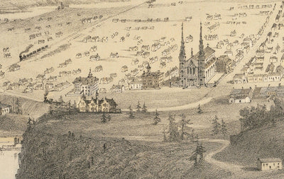 Mapa antiguo de Ottawa, 1859 por Laver & Stent - Capital del Canadá colonial - Hull Quebec, Centro, Bytown, Byward Market