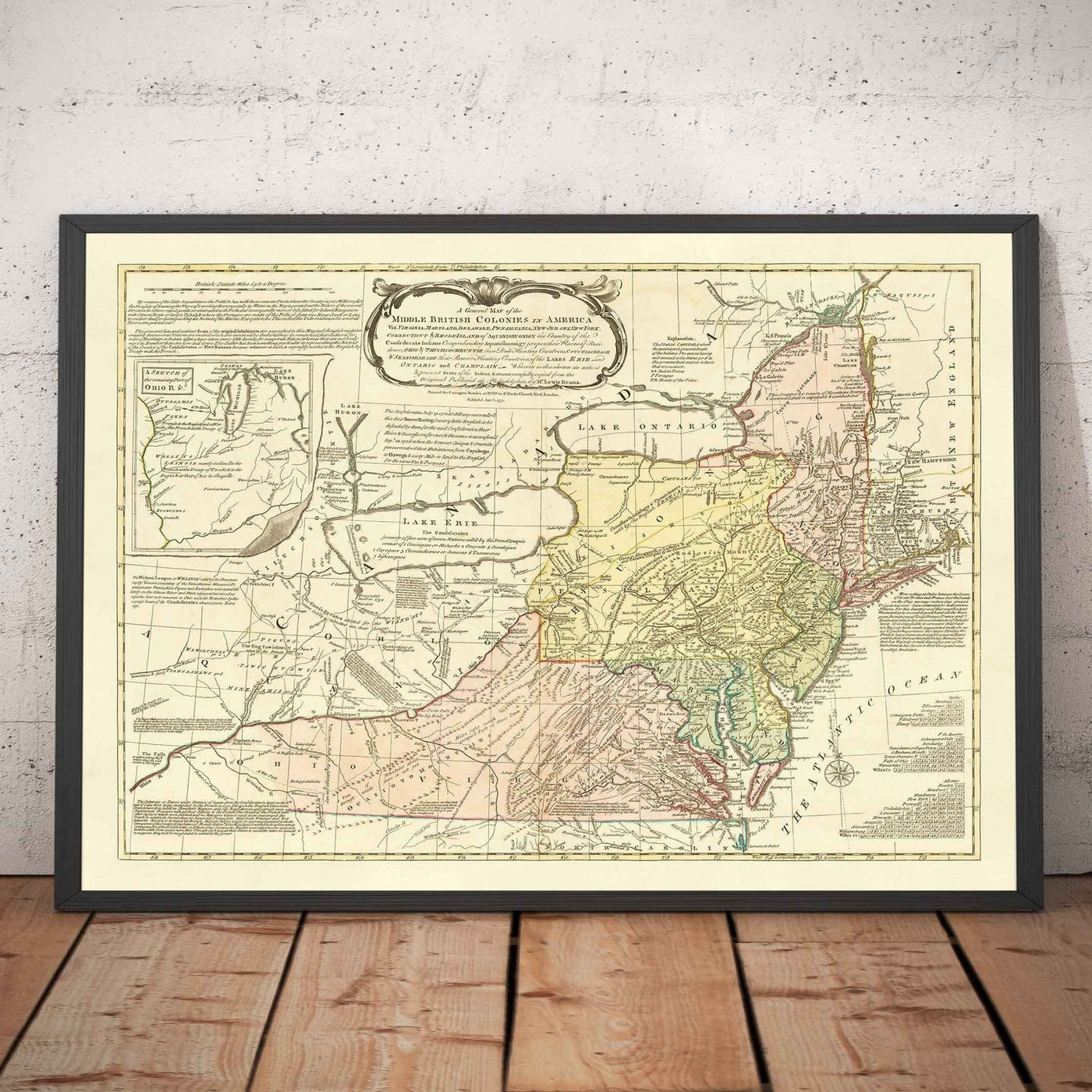 Ancienne carte des colonies britanniques en Amérique 1755 par Evans & Bowles - Colonies européennes et indigènes, États-Unis avant l'indépendance