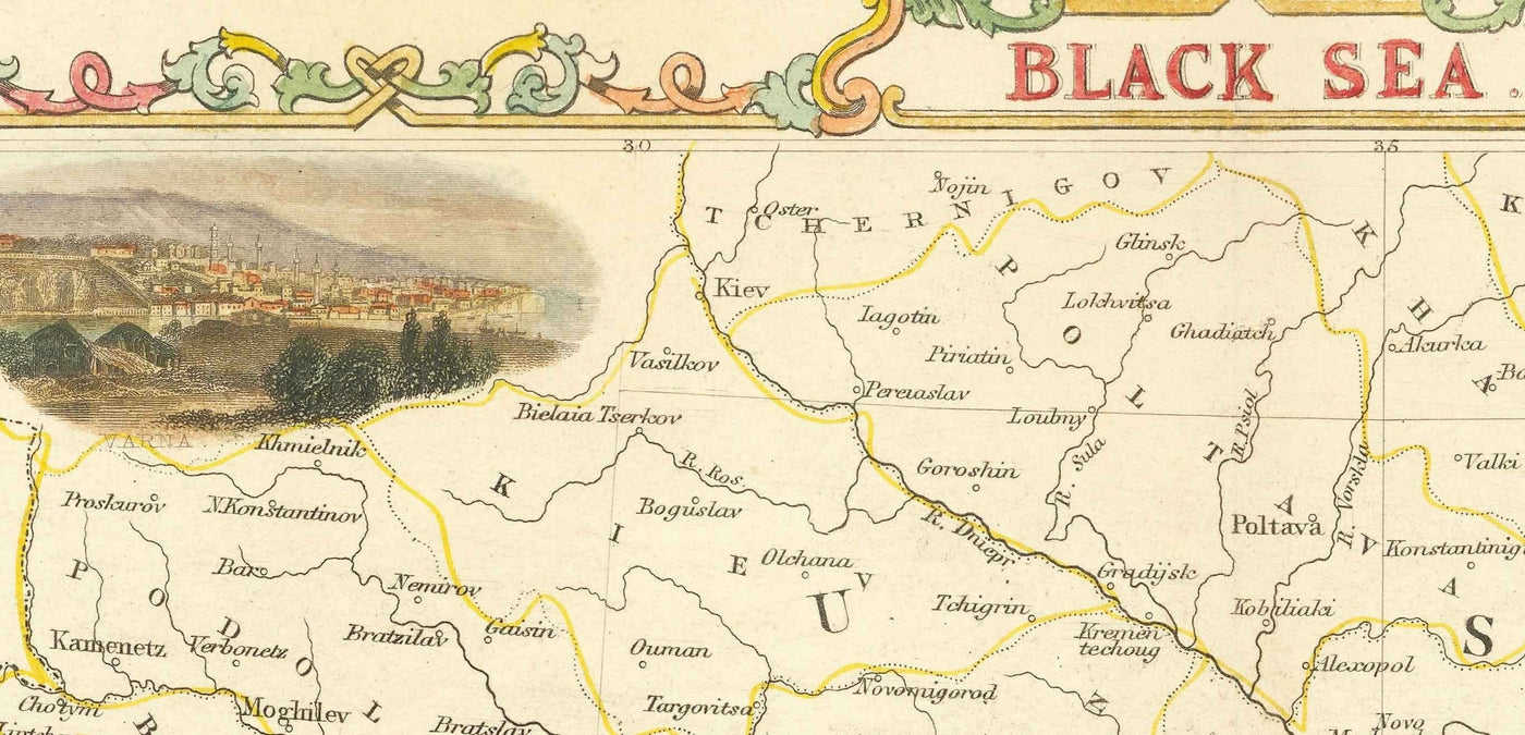 Old Map of the Black Sea, 1854 - Crimean War, Russia, Ukraine, Europe, Ottoman Empire, Turkey, Balkans, Greece