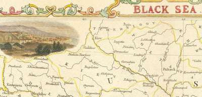 Old Map of the Black Sea, 1854 - Crimean War, Russia, Ukraine, Europe, Ottoman Empire, Turkey, Balkans, Greece