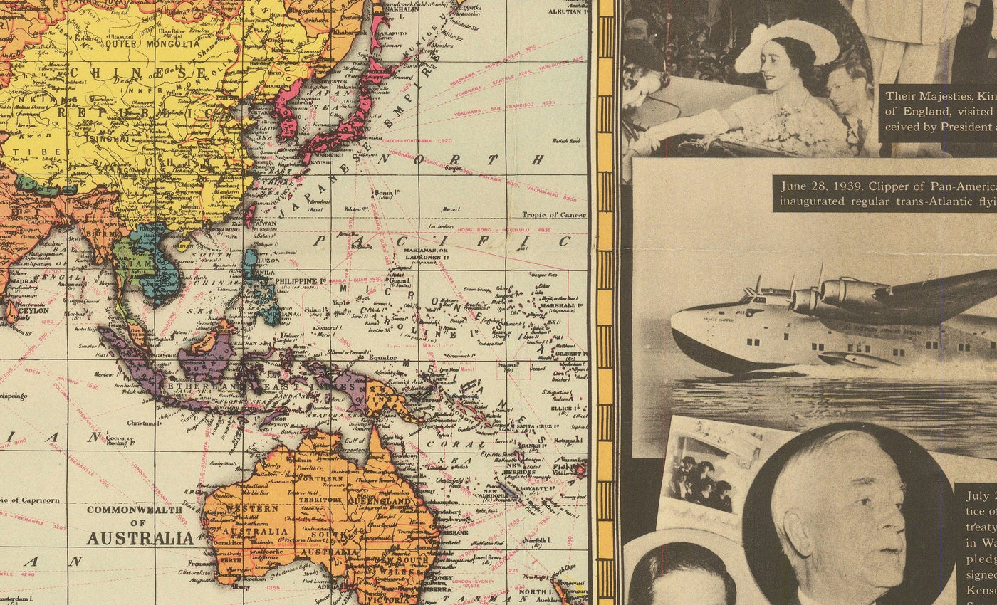 World War 2 World Map, 1939 - Old Historical Events - Hitler Invading Poland, Allies Declaring WW2, Pope Dying
