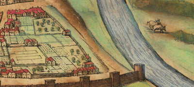Old Map of Bristol, 1588 by Braun - Brightstowe, Avon, St Nicholas, Newgate, Coat of Arms