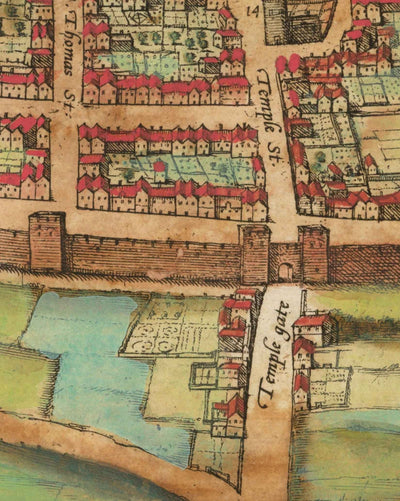 Old Map of Bristol, 1588 by Braun - Brightstowe, Avon, St Nicholas, Newgate, Coat of Arms