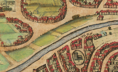 Old Map of Bristol, 1588 by Braun - Brightstowe, Avon, St Nicholas, Newgate, Coat of Arms
