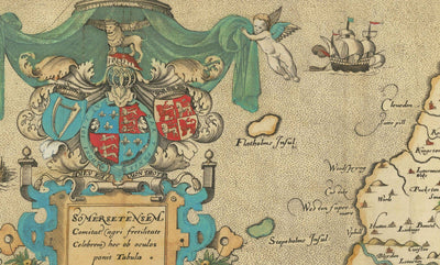 Rare Old Map of Somerset, 1575 by Saxton - Bath, Bristol, West Country, Mendips, Weston-super-Mare
