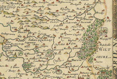 Rare Old Map of Somerset, 1575 by Saxton - Bath, Bristol, West Country, Mendips, Weston-super-Mare