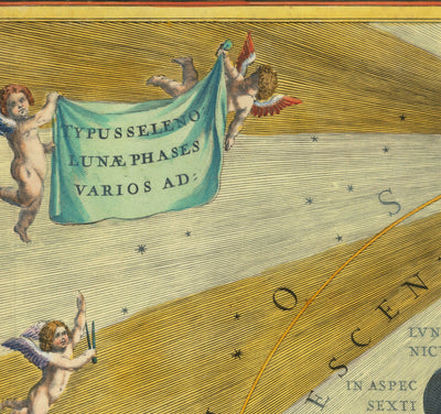 Ancienne carte des phases lunaires, 1661 par Cellarius - Cycles lunaires, premiers enseignements sur le mouvement planétaire