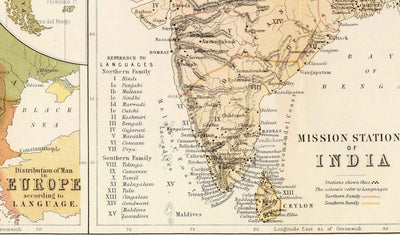 Antiguo mapa mundial de las religiones, 1854 - Creencias religiosas en el siglo XIX - Budistas, protestantes, católicos, musulmanes, judíos, paganos