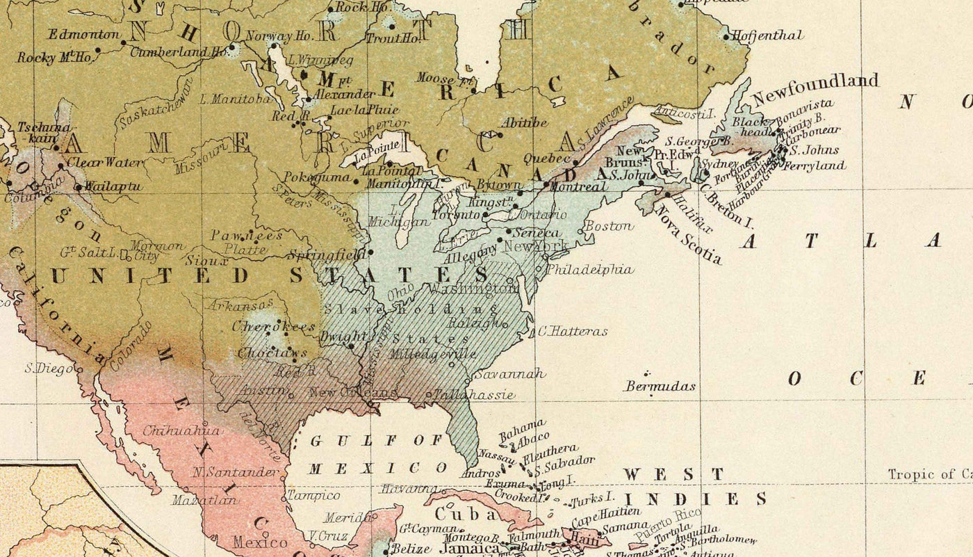 Antiguo mapa mundial de las religiones, 1854 - Creencias religiosas en el siglo XIX - Budistas, protestantes, católicos, musulmanes, judíos, paganos