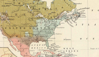 Antiguo mapa mundial de las religiones, 1854 - Creencias religiosas en el siglo XIX - Budistas, protestantes, católicos, musulmanes, judíos, paganos