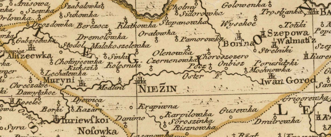 Mapa antiguo de Ucrania, 1770 - Gobierno de Kiev, Imperio Ruso - Kremenchuk, Poltava, Cherkasy, Chernihiv, Ciudades, Guerra